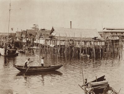 Veden päälle paaluille rakennetut kalastajien talot, Singapore (m/v kuva) tekijältä Ewing Galloway