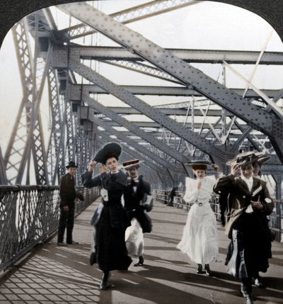 Promenade, Williamsburg Bridge, New York, USA, 1900-luku tekijältä Excelsior Stereoscopic Tours