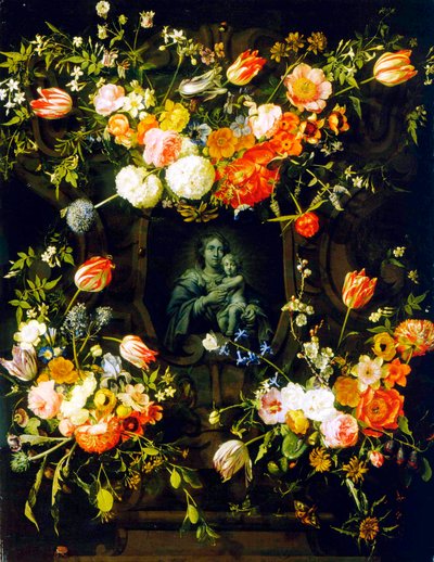 Madonna kukkien ympäröimänä, 1662 tekijältä Eykens or Ijkens Ykens