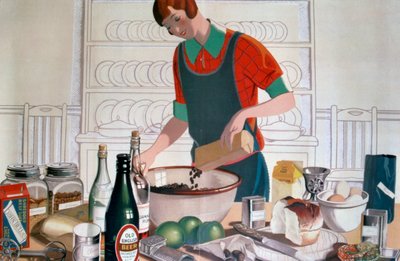 Making the Empire Christmas Pudding, c. 1920-luvun värilitografia tekijältä FC Harrison