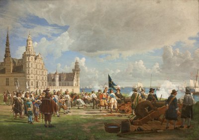 Hollannin laivasto amiraali Opdamin johdolla ohitti Soundin 29. lokakuuta 1658 Ruotsin sodan 1657-1660 aikana. tekijältä F.C. Lund