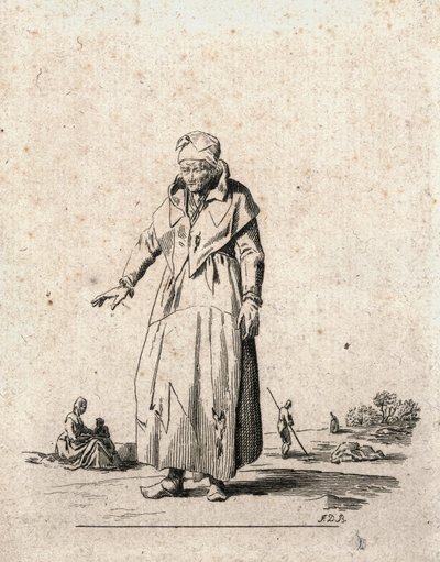 Talonpoikaisnainen (kaiverrus) tekijältä F.D.B. Monogrammist