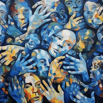 Joukko kasvoja kankaalle, Contemporary wall Art maalaus, tulosta pyynnöstä tekijältä F. Abderrahim