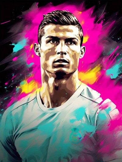 Abstrakti akryylimaalaus, Cristiano Ronaldo kankaalle, seinätaide tulostaa tekijältä F. Abderrahim