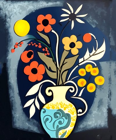 Abstrakti impressionistinen maalaus kukkia maljakko, Wall Art | Canvas Prints tekijältä F. Abderrahim