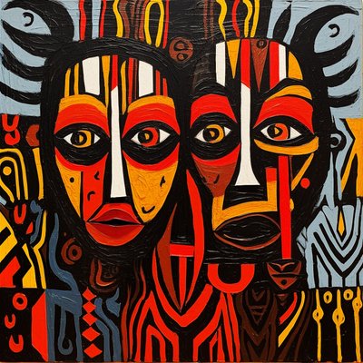 Afrikkalainen heimojen kasvot, Picasso tyyli maalaus, kankaalle seinälle Art tulosta tekijältä F. Abderrahim