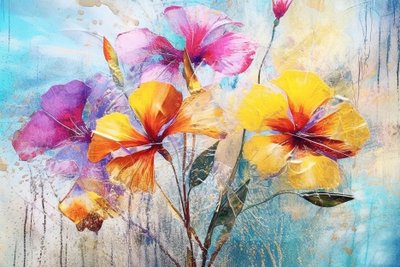 Kauniit kukat tausta, AI luotu öljy Floral Art maalaus tekijältä F. Abderrahim