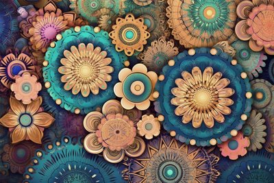 Värikäs mandala kukka, puutarha elinvoimainen kauneus, seinätaide tulostaa tekijältä F. Abderrahim