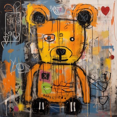 Sisustus söpö karhu abstrakti maalaus, jean michel basquiat tyyli, taide tulostaa tekijältä F. Abderrahim