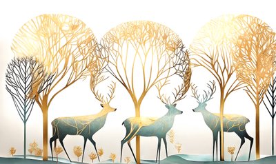 Deer animal  Gold puu, Abstrakti pastellivärit, Wall art tulosta pyynnöstä tekijältä F. Abderrahim