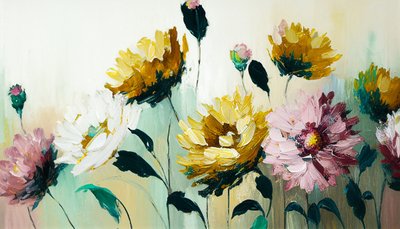 Floral asetelma maalaus vaakasuora kankaalle, seinätaide tulostaa pyynnöstä tekijältä F. Abderrahim