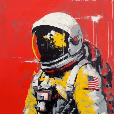 Minimalistinen paksu aivohalvauksia maalaus astronautti avaruudessa, Wall Art | Canvas Prints tekijältä F. Abderrahim