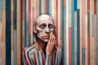 Surrealistinen maalaus surullisesta miehestä Giorgio de Chiricon innoittamana, taide tulosteita tekijältä F. Abderrahim