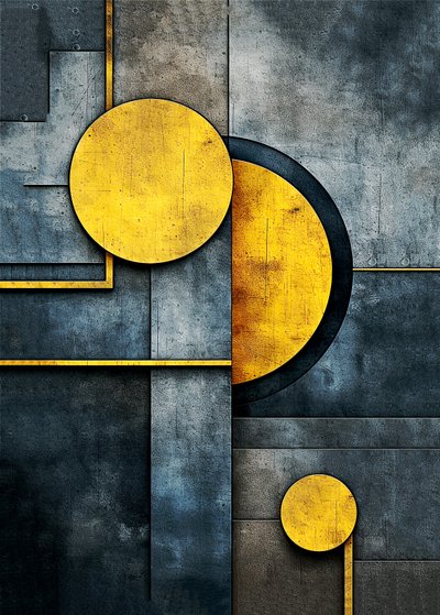 Abstraktien geometristen muotojen kakofonia rende, seinä Taideprintti tekijältä F. Abderrahim