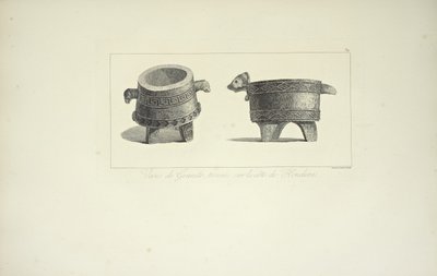 Graniittimaljakoita, löydetty Hondurasin rannikolta, kuva Alexander von Humboldtin ja Aime Bonplandin "Näkymiä Cordillerasta ja Amerikan alkuperäiskansojen monumenteista", 1813 tekijältä F. Arnold