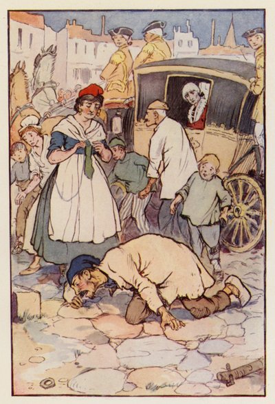 Kuvitus Charles Dickensin kirjaan A Tale of Two Cities (värilitro). tekijältä F. M. B. Blaikie