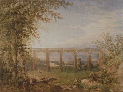 Tiili- ja puurautatieviadukti ja höyryjuna, 1849 (wc paperille) (pari 3247622:een) tekijältä F. S. Cook