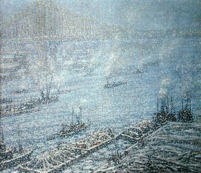 East River, New York, talvi (öljy kankaalle) tekijältä F. Usher de Voll