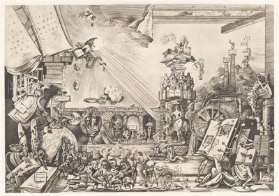 Surrealistinen suoritus Librorum Triumphus (otsikko esineessä) tekijältä Fabius von Gugel (signed by artist)