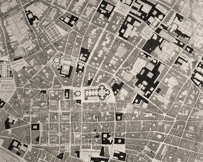 Firenzen kartta, yksityiskohta, 1843 ja 1866, kaiverrettu yksityiskohta 100310:stä. tekijältä Fantozzi