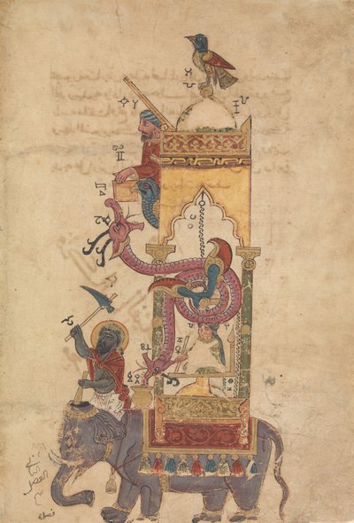 Elefanttikello, Folio nerokkaan mekaanisen tiedon kirjasta..., A.H. 715A.D.1315 tekijältä Farrukh ibn Abd al Latif