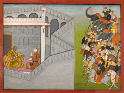 Jarasandhan kirjoittama Mathuran piiritys sarjasta Guler-Basholi "Bhagavata Purana". tekijältä Fattu