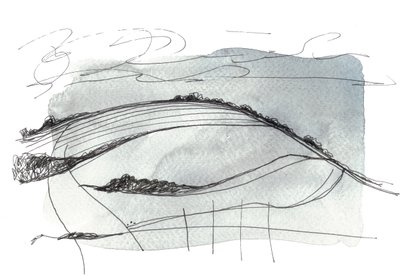 Kävely Brightoniin, 2017 (akvarelli ja muste paperilla) tekijältä Faye Bridgwater