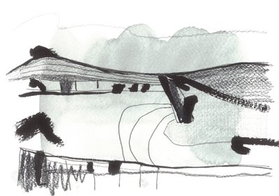 Walk to Lewes, 2017 (akvarelli ja muste kankaalle) tekijältä Faye Bridgwater