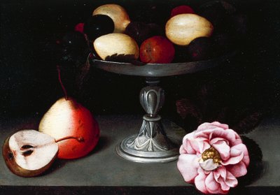 Luumujen, päärynöiden ja ruusun teline, noin 1602, kirjoittanut Fede Galizia (1578-1630) tekijältä Fede Galizia