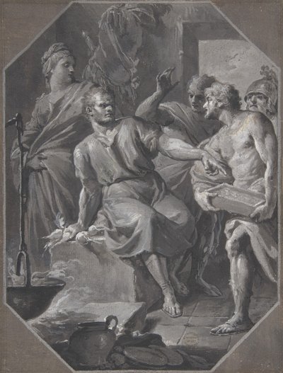 Manius Curius Dentatus kieltäytyy samnilaisten lähettiläiden lahjoista, 1732-92. tekijältä Fedele Fischetti