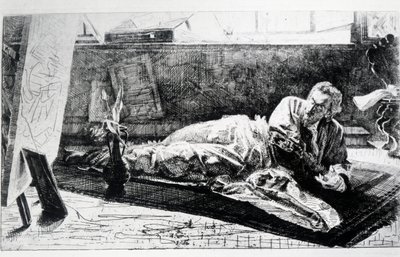 Carthusian tai At the Charterhouse of Pavia (etsaus) tekijältä Federico Faruffini