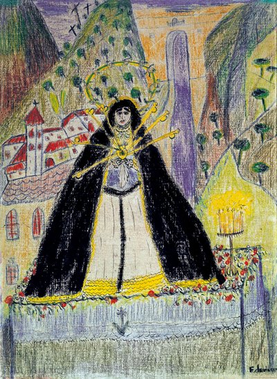 Piirustus "Neitsyt, jolla on seitsemän tikaria" (Virgen de los siete dolores), 1900-luku tekijältä Federico Garcia Lorca