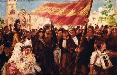 Plaza San Antonio de Cadiz vuoden 1812 perustuslain valan päivänä (öljy kankaalle) tekijältä Federico Godoy y Castro