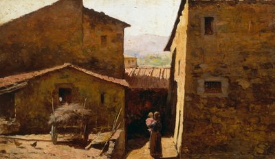 Maalaismaisia toscanalaisia maalaistaloja, Federico Andreotti (1847-1930), öljy paneelille tekijältä Federigo Andreotti