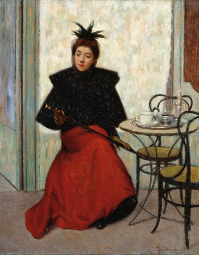 Kahvilassa, Federico Zandomeneghi (1841-1917), öljy kankaalle, 41x33 cm tekijältä Federigo Zandomeneghi