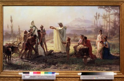 Muinainen Kreikka: ""Hermeksen kunnianosoitus seremonia"" Feodor Andrejevitš Bronnikovin (1827-1902) maalaus 1874 Koko 70x123 cm Valtion Tretjakovin galleria Moskova tekijältä Fedor Andreevich Bronnikov