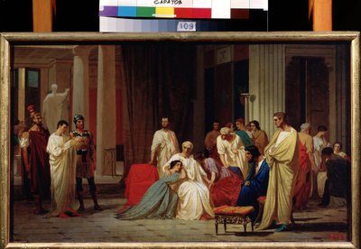 ""Roomalaisen senaattorin Publius Clodius Thrasea Paetuksen kuolemantuomion lukeminen vuonna 66 jKr tekijältä Fedor Andreevich Bronnikov