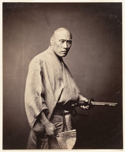 Samurai, Yokohama (1864-65) (albumin hopeaprintti) tekijältä Felice (1825 c.1908) Beato