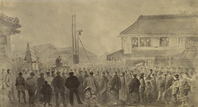 Valokuvakopio Charles Wirgmanin piirustuksesta teloituksesta tekijältä Felice Beato