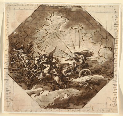 Apollo vaunuissaan Auroran kanssa, Ottogonale-huone, Palazzo Milzetti, Faenza tekijältä Felice Giani