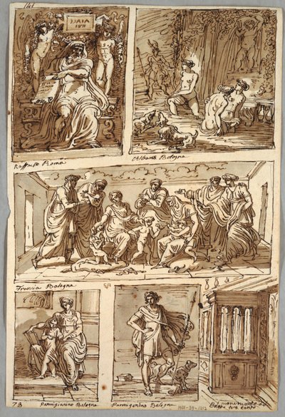 Design after Paintings by Raphael ja Paintings in Bologna by Albani, Francia, Parmigianino; Monument Verso: Anatominen tutkimus tekijältä Felice Giani