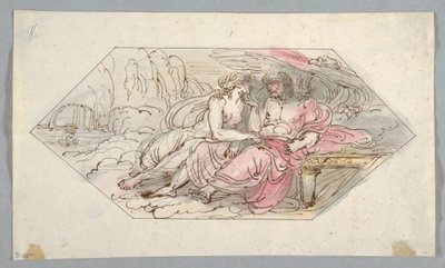 Piirros, Jupiter lohduttaa rukoilevaa jumalatarta, luultavasti Venusta, 1796-98. tekijältä Felice Giani