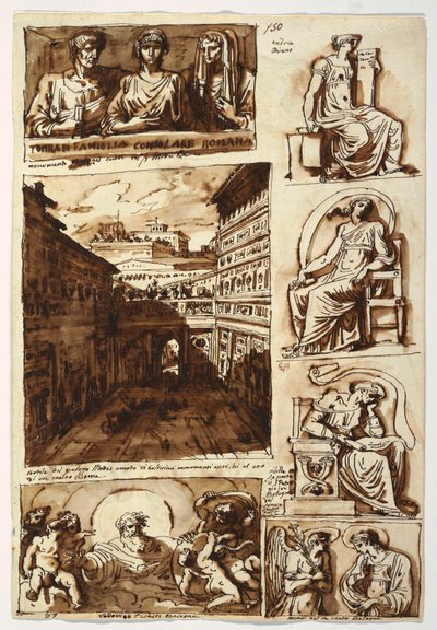 Piirustus, Erilaiset taideteokset.  Palazzo Mattein hovi Roomassa, 1812-14. tekijältä Felice Giani