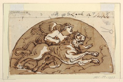 Leo, Lunette for Ceiling, Kahdeksankulmainen huone, Palazzo Milzetti, Faenza tekijältä Felice Giani