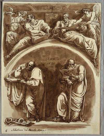 Lunette pyhien Pietarin ja Paavalin, Matteuksen ja profeetta Jesajan kanssa, Tutkimus Sebastiano del Piombon mukaan tekijältä Felice Giani
