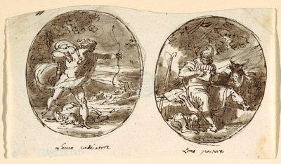 Man the Hunter, Man the Shepherd, Design for holvikatot, Sala dei Legislatori, Palazzo Conti-Sinibaldi, Faenza tekijältä Felice Giani