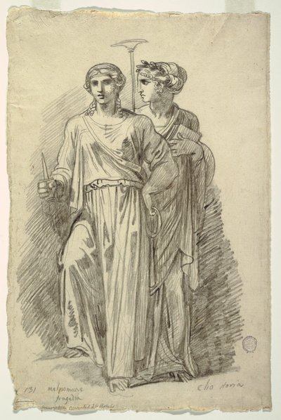 Melpomene, tragedian museo ja Clio, historian museo tekijältä Felice Giani