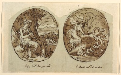 Pales, Triptolemus, Holvin koristelu, Sala dei Legislatori, Palazzo Conti-Sinibaldi tekijältä Felice Giani
