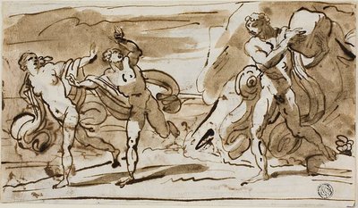 Polyphemus heittää lohkareita Fleeing Aeisiin ja Galateaan (recto); Polyfemus soittamassa ruokopillejä Galatealle (käänteinen) tekijältä Felice Giani