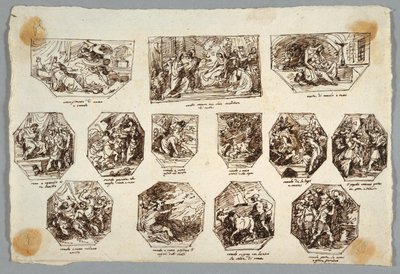 Romulus ja Remus, kolmetoista maalausta Sala delle Origini di Romalle, Faenza tekijältä Felice Giani